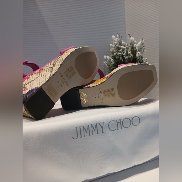 NWT Jimmy Choo - Mirabelle Casual Suede Edge Floral Sandals - Picture 6 of 13